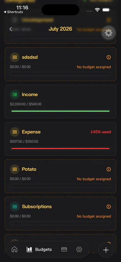 The Uncategorized expense category in a Nethaven budget