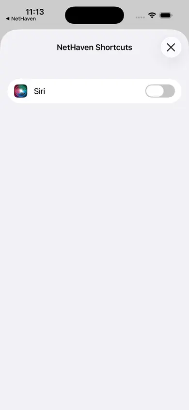 Siri integration setting for Nethaven Shortcuts on iPhone